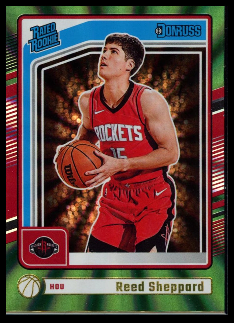 2024-25 Panini Donruss Basketball – Reed Sheppard #202 RC Green Laser Rockets